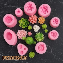 Pk1002489 - Silikon Kalıp Mum Kalıbı - Sukulent Kaktüs 9'lu Set Renksiz
