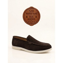 DMR Elegance Ba0252 %100 İçi Dışı Hakiki Deri Erkek Kahverengi Süet Casual Loafer Termo Taban Ayakkabı Rekli