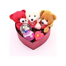 Sevgiliye Eşe Sürpriz Hediye Mini Ayıcıklar ve Aşıklar Kar Küresi Temalı Led Mumlu Kutu Orta Boy