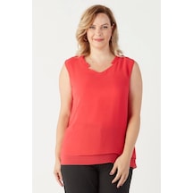 Moda Berray 3241 Yaka Fırfırlı Kolsuz Büyük Beden Şık Bluz Mürdüm Nar Çiçeği