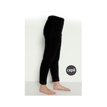 Cepli Lüx Pofuduk Polar Kışlık Pijama Altı Pofcepli Siyah