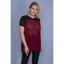 Şans Kadın Bordo Roba Dantel Detaylı Düşük Kollu Bluz 65n25838-bordo Bordo