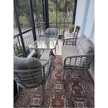 Kartepe Galvaniz Boru 2 1 1 Sehpa 60 90 Rattan Bahçe Balkon Takımı,gri Rattan/gri Kumaş Gri Rattan / Gri Kumaş