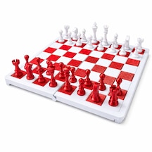 Katlanabilir Mini Satranç Takımı Beyaz & Kırmızı 21 X 21 Cm Taşınabilir Pratik Satranç Seti