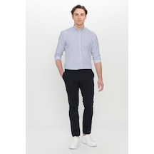 Erkek Sıyah Pamuklu Slim Fit Dar Kesim Armürlü Yan Cepli Esnek Casual Pantolon Siyah