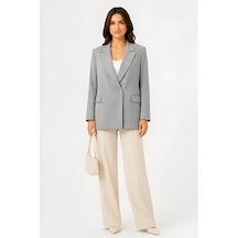 Lili Woman Kadın Kruvaze Açık Gri Blazer Ceket Çift Düğmeli, Cep Kapaklı P.3982g