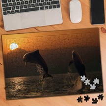 Gün Batımında Sevimli Yunuslar 240 Parça Puzzle Yapboz-19706491