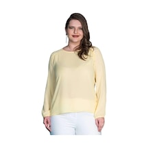 Hanezza Kadın Büyük Beden Krep Kumaş Omuz Dantel Detaylı Sarı Uzun Kol Bluz Sarı - 5553106 Sarı