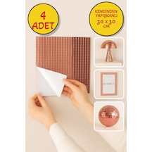 4 Lü Kendinden Yapışkanlı Rose Ayna Mozaik Disco Sticker Duvar Çerçeve Eşya Dekoratif Kaplama 30x30 Rose Gold