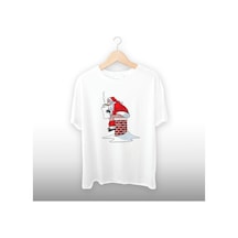 Noel Baba Baca Detaylı Unisex Tişört Beyaz