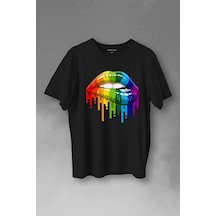 Lips Rainbow Dudak Gökkuşağı Baskılı Tişört Unisex T-shirt 001