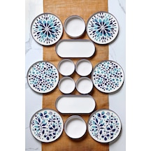 Kitchen Life 14 Parça 6 Kişilik Stackable Blue Etnik Kahvaltı Takımı - Lüx Kahvaltılık Sunum Seti Tabağı Mavi Lacivert Turkuaz