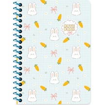 Keskin A6 Çizgili Karton Kapak Kawaii Defter - Tavşan Buz Mavi