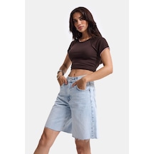 Itsbasic Kadın Ice 4s6-3 Midi Boy %100 Koton Relax Fit Denim Şort Ice Rengi