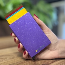 Wrapsol Mekanizmalı Kartlık Rfid Korumalı Alüminyum Otomatik Mekanizmalı Kredi Kartlık Renkli Mat Kırmızı Simli Mor Simli Mor