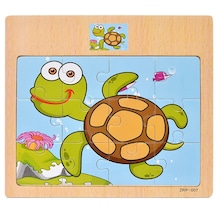 Hayal Sepeti Kaplumbağa Resimli Ahşap Çocuk Puzzle 12 Parça 15x17