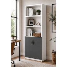 Nesso Kitaplık Beyaz Antrasit Dolap Çok Amaçlı Dolap Kiler Dolabı 5 Raflı 2 Kapaklı Dolap 180 Cm Yükseklik 34 Cm Raf Aralığı 60 Cm Genişlik 30 Cm Derinlik Çok Renkli