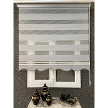 Gri Geniş Pliseli Zebra Stor Perde Eteği Dilimli Alüminyum Kasa+metal Ayak