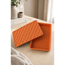 Desenli Kapaklı Dekoratif Kutu Masa Üstü Organizer Takı Aksesuar Saklama Kutusu Pla 20x12.5 Cm Turuncu