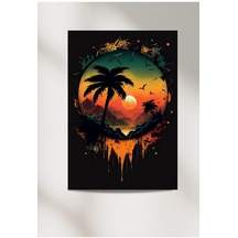 Palm Tree Sunset 33x48 Poster Duvar Posteri  +   Çift Taraflı Bant