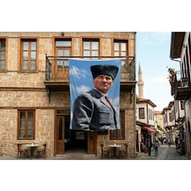 Kalpaklı Atatürk Portresi Poster Bayrak Premium Raşel Kumaş 300x450cm Ata81 Diğer