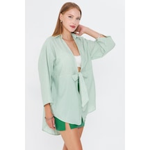 Armonika Kadın Yeşil Çizgili Önden Bağlamalı Kimono Gömlek Arm-25y001085