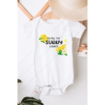 Hediyenza Enjoy The Sunnnny Summer Özel Tasarım Bebek Zıbın Pamuklu Çıtçıtlı Body Beyaz