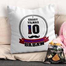 Kişiye Özel Benim Fanatik Babam Tasarımlı Beyaz Yastık (Bordo Mav