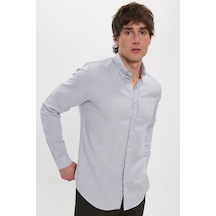 Tudors Erkek Slim Fit Dar Kesim %100 Pamuk Düğmeli Yaka Flam Keten Gri Gömlek-50272 Tudors Erkek Slim Fit Dar Kesim %100 Pamuk Düğmeli Yaka Flam Keten Gri Gömlek-50272