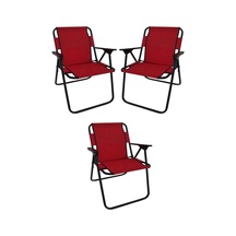 Bofigo 3 Adet Kamp Sandalyesi Katlanır Sandalye Piknik Sandalyesi Plaj Sandalyesi Kırmızı