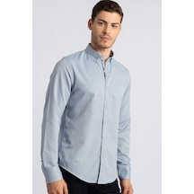 Tudors Slim Fit Dar Kesim Uzun Kol Poplin Oxford Erkek Gömlek-17419 Gri