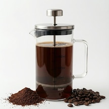 350 Ml Borosilikat Cam Termisil French Press Dayanıklı Cam Çay & Filtre Kahve Demleme, Bitki Çayı, Kahve Presi, Sızdırmaz Kapaklı Espresso & Çay Demleyici Açık Bej