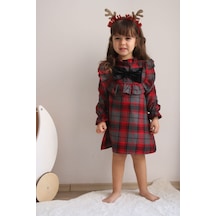 Kids Kırmızı Ekose Elbise Kırmızı