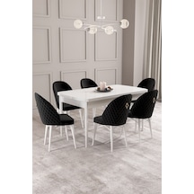Calvin Beyaz 80x132 Mdf Açılabilir Mutfak Masası Takımı 6 Adet Sandalye Siyah