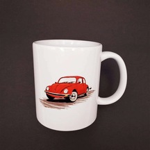 Vintage Kırmızı Vosvos Baskılı Kupa 8x10 Cm