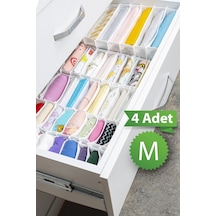 4 Adet 11 Bölmeli Çizgili Akordiyon Çok Amaçlı Çekmece Dolap İçi Organizer Düzenleyici 15x43x14 Cm M Gri