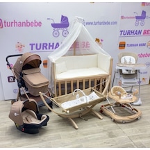 Çeyiz Seti Bebek Arabası Puset Anne Yanı Beşik Asansörlü Mama Sandalyesi Yürüteç Hamak Beşik Kahve Kahve