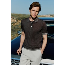 Morven Erkek Kahve Trend Polo Yaka Tencel Triko T-shirt 26ys018024400 Kahve