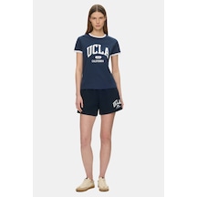 Ucla Lotte Lacivert Baskılı Pamuklu Standard Fit Kadın Örme Şort