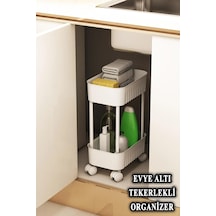Çok Amaçlı 2 Katlı Banyo Dolabı, Evye Altı Düzenleyici Dolap Içi Tezgah Altı Tekerlekli Organizer - Deterjanlık, Dolap Yanı Raf Beyaz