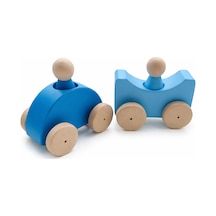 Moccotoys Montessori Renkli Ahşap Arabalar Mavi-bebek Mavi