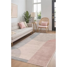 Latte Dizayn Rasta Modern Desenli Şönil Pamuk Tabanlı Yıkanabilir Kaymaz Antibakteriyel Salon Halısı 200x300 Çok Renkli