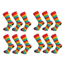 12'li Renkli Şeritli Unisex Soket Çorap (37-43)