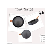 Febern Premium Bio Granit Alüminyum Döküm Nisch Tava Seti - Siyah Koyu Ahşap Kulp