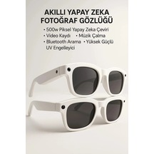 Beyaz Yapay Zeka Akıllı Gözlük Çeviri Sesli Asistan Kamera Bağlantılı Premium Çok Renkli