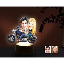 Kişiye Özel Motorcu Sevgililer Karikatürlü Dekoratif 3D Biblo Led