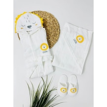 Sevimli Aslan 4 Parça 0.36 Ay Kullanıma Uygun Bornoz Seti Sarı