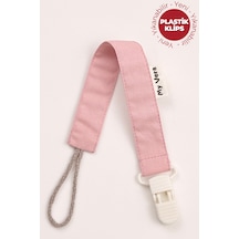 Pudra Pembe - Plastik Klipsli Pamuklu Emzik Askısı - Emzik Zinciri - Emzik Tutacağı