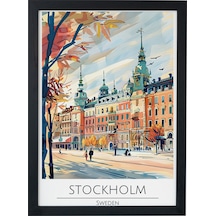 Stockholm Sweden Travel Poster Ahşap Çerçeveli Dekoratif Duvar Tablosu