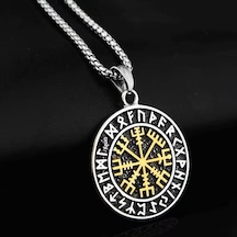 Viking Nordik Vegvisir İşlemeli Runik Sembollü 316l Paslanmaz Çel
